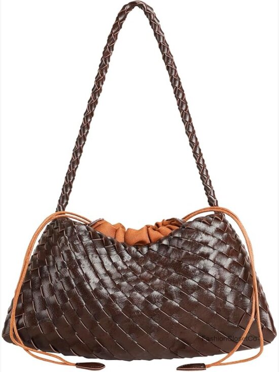 Handbags - Basket Woven Vegan Leather Hobo Shoulder Bag Tote Purse